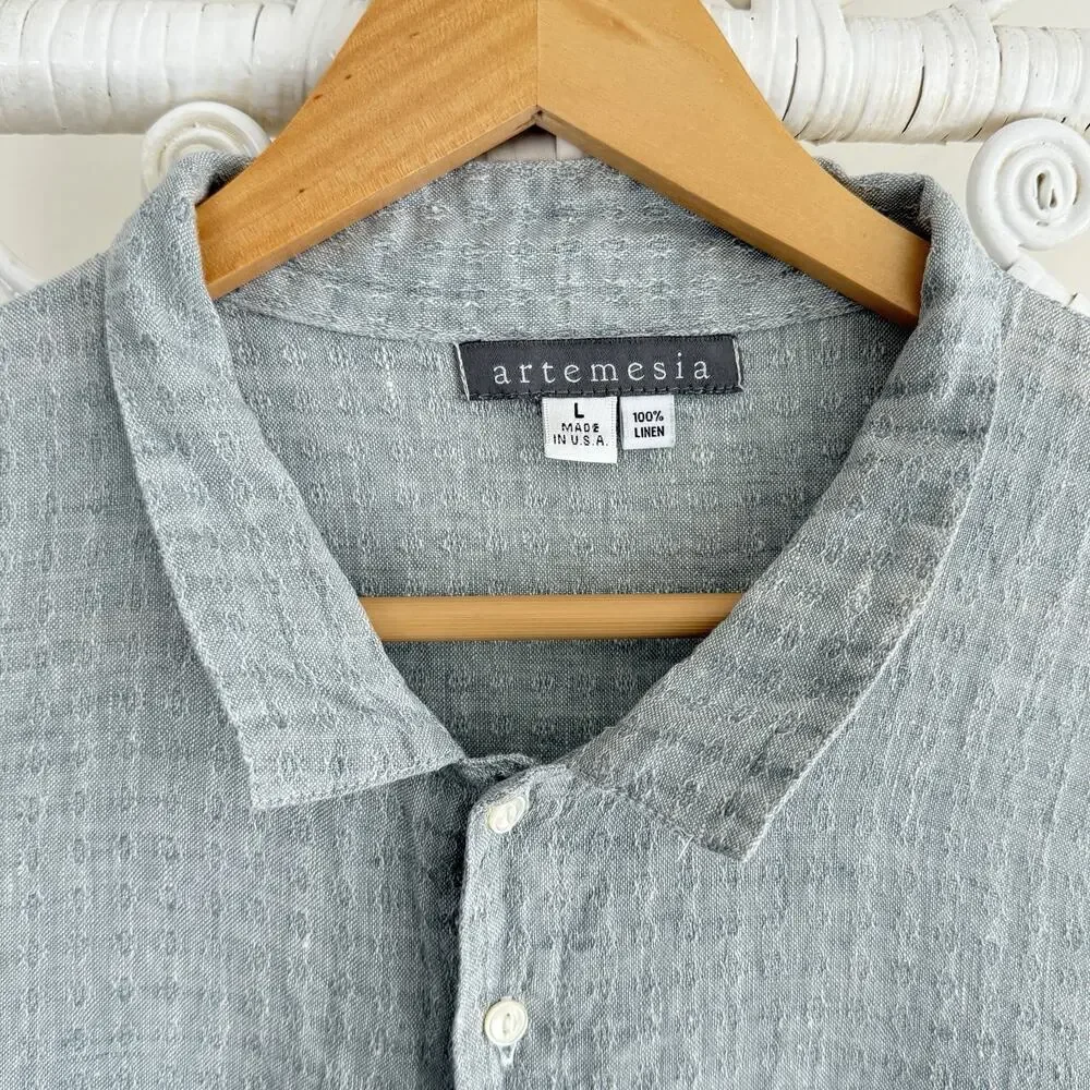 Artemesia Linen Collar Dress Large Gray Textured Crinkle Popover Pockets Midi - Picture 5 of 6